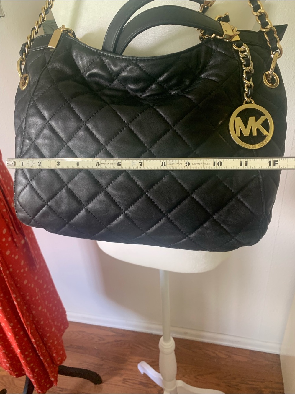 Michael Kors Black Leather Quilted Shoulder Bag with Gold Accents - Picture 9 of 11